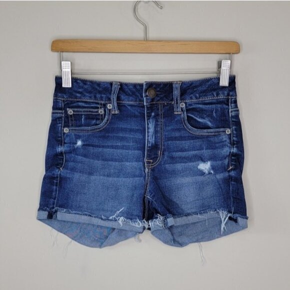 American Eagle | Hi-Rise Shortie Cuff Jean Shorts Size 4 - Picture 1 of 5
